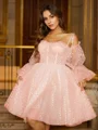 A-Line/Princess Ruffles Straps Long Sleeves Knee-Length Dresses
