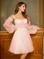 A-Line/Princess Ruffles Straps Long Sleeves Knee-Length Dresses
