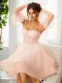 A-Line/Princess Ruffles Straps Long Sleeves Knee-Length Dresses