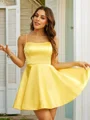 A-Line/Princess Silk like Satin Ruffles Spaghetti Straps Sleeveless Short/Mini Dresses