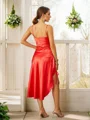 Sheath/Column Silk like Satin Ruched Straps Sleeveless Tea-Length Dresses