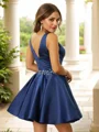 A-Line/Princess Satin Applique V-neck Sleeveless Short/Mini Dresses