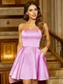 A-Line/Princess Satin Ruffles Strapless Sleeveless Short/Mini Dresses