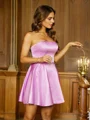 A-Line/Princess Satin Ruffles Strapless Sleeveless Short/Mini Dresses