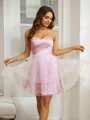 A-Line/Princess Tulle Ruched Sweetheart Sleeveless Short/Mini Dresses