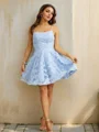 A-Line/Princess Lace Ruffles Spaghetti Straps Sleeveless Short/Mini Dresses