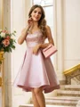 A-Line/Princess Satin Beading Straps Sleeveless Knee-Length Dresses