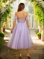 A-Line/Princess Tulle Ruffles Off-the-Shoulder Sleeveless Tea-Length Dresses