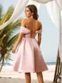 A-Line/Princess Satin Beading Off-the-Shoulder Sleeveless Knee-Length Dresses
