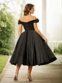 A-Line/Princess Satin Ruched Off-the-Shoulder Sleeveless Tea-Length Dresses