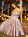 A-Line/Princess Charmeuse Ruffles Sweetheart Sleeveless Knee-Length Dresses