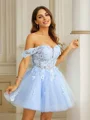 A-Line/Princess Tulle Applique Off-the-Shoulder Sleeveless Short/Mini Dresses