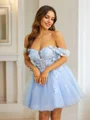 A-Line/Princess Tulle Applique Off-the-Shoulder Sleeveless Short/Mini Dresses