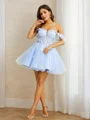 A-Line/Princess Tulle Applique Off-the-Shoulder Sleeveless Short/Mini Dresses