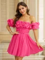 A-Line/Princess Chiffon Ruched Off-the-Shoulder Short Sleeves Short/Mini Dresses