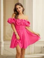 A-Line/Princess Chiffon Ruched Off-the-Shoulder Short Sleeves Short/Mini Dresses
