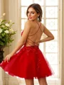 A-Line/Princess Tulle Applique V-neck Sleeveless Short/Mini Dresses