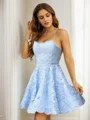 A-Line/Princess Lace Spaghetti Straps Sleeveless Short/Mini Dresses