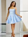 A-Line/Princess Lace Spaghetti Straps Sleeveless Short/Mini Dresses