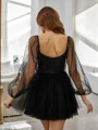A-Line/Princess Tulle Bowknot Sweetheart Long Sleeves Short/Mini Dresses