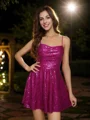 A-Line/Princess Sequins Ruched Spaghetti Straps Sleeveless Short/Mini Dresses