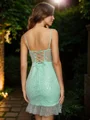 Sheath/Column Lace Sequins Spaghetti Straps Sleeveless Short/Mini Dresses