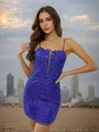 Sheath/Column Tulle Sequin Spaghetti Straps Sleeveless Short/Mini Dresses