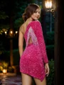 Sheath/Column Velvet Sequins One-Shoulder Long Sleeves Short/Mini Dresses
