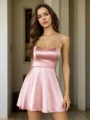 A-Line/Princess Silk Like Satin Spaghetti Straps Sleeveless Short/Mini Dresses