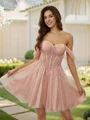 A-Line/Princess Sequin Off-the-Shoulder Sleeveless Short/Mini Dresses