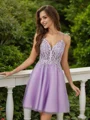 A-Line/Princess Tulle Applique Spaghetti Straps Sleeveless Short/Mini Dresses