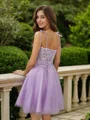 A-Line/Princess Tulle Applique Spaghetti Straps Sleeveless Short/Mini Dresses