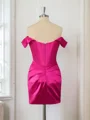 Sheath/Column Silk Like Satin Ruched Off-the-Shoulder Sleeveless Short/Mini Dresses