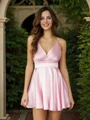 A-Line/Princess Silk Like Satin Bowknot V-neck Sleeveless Short/Mini Dresses