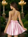 A-Line/Princess Silk Like Satin Bowknot V-neck Sleeveless Short/Mini Dresses