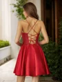 A-Line/Princess Satin Applique Spaghetti Straps Sleeveless Short/Mini Dresses