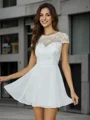 A-Line/Princess Chiffon Applique Jewel Short Sleeves Short/Mini Dresses