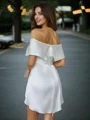 Sheath/Column Silk Like Satin Ruffles Off-the-Shoulder Sleeveless Short/Mini Dresses