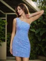 Sheath/Column Velvet Sequins One-Shoulder Sleeveless Short/Mini Dresses