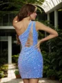 Sheath/Column Velvet Sequins One-Shoulder Sleeveless Short/Mini Dresses