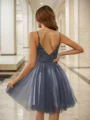 A-Line/Princess Tulle Beading V-neck Sleeveless Short/Mini Dresses