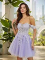 A-Line/Princess Tulle Applique Off-the-Shoulder Sleeveless Short/Mini Dresses