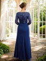 Sheath/Column Chiffon Applique Bateau 3/4 Sleeves Floor-Length Mother of the Bride Dresses