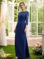 Sheath/Column Chiffon Applique Bateau 3/4 Sleeves Floor-Length Mother of the Bride Dresses