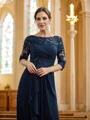 A-Line/Princess Chiffon Applique Bateau 3/4 Sleeves Floor-Length Mother of the Bride Dresses