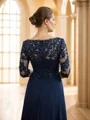 A-Line/Princess Chiffon Applique Bateau 3/4 Sleeves Floor-Length Mother of the Bride Dresses