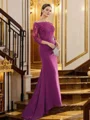 Sheath/Column Chiffon Applique Off-the-Shoulder 3/4 Sleeves Sweep Train Mother of the Bride Dresses