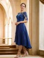 A-Line/Princess Chiffon Applique Bateau 1/2 Sleeves Tea-Length Mother of the Bride Dresses