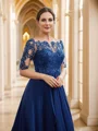 A-Line/Princess Chiffon Applique Bateau 1/2 Sleeves Tea-Length Mother of the Bride Dresses