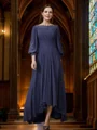 A-Line/Princess Chiffon Ruched Bateau 3/4 Sleeves Asymmetrical Mother of the Bride Dresses
